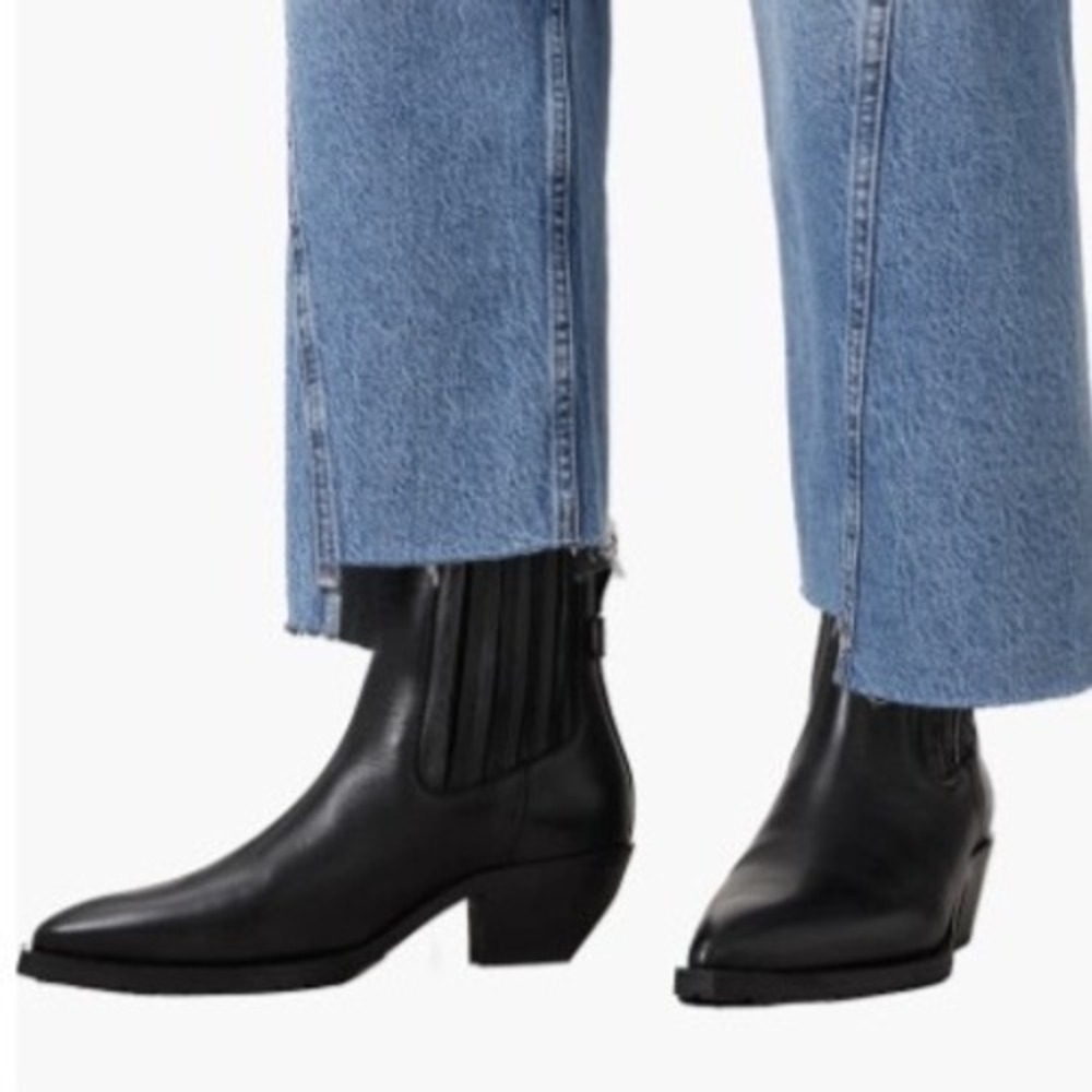 AllSaints Marcie Chelsea Black Leather Western Pointed Toe Ankle Boots 10.5